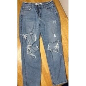 Hollister Curvy Mom Jean Light Wash Distressed Denim Women Size 27W 25L
